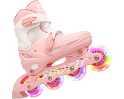 foto van Suotu Skeelers - Inlineskates Verstelbaar - Skeelers meisjes en jongens - Maat: EUR 32-36 - lichtgevende wielen - Roze/Wit - M
