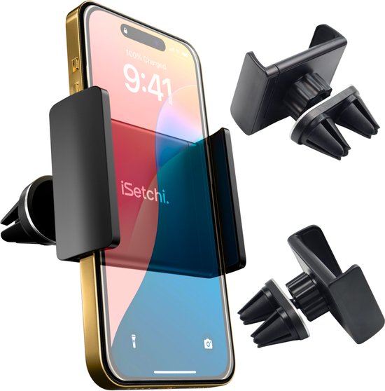 iSetchi Telefoonhouder Auto - Ventilatierooster - Uitschuifbaar Design - Universele GSM Houder - Autohouder Mobiel - Telefoonhouders Auto Ventilatie - Auto Accessoires - Zwart
