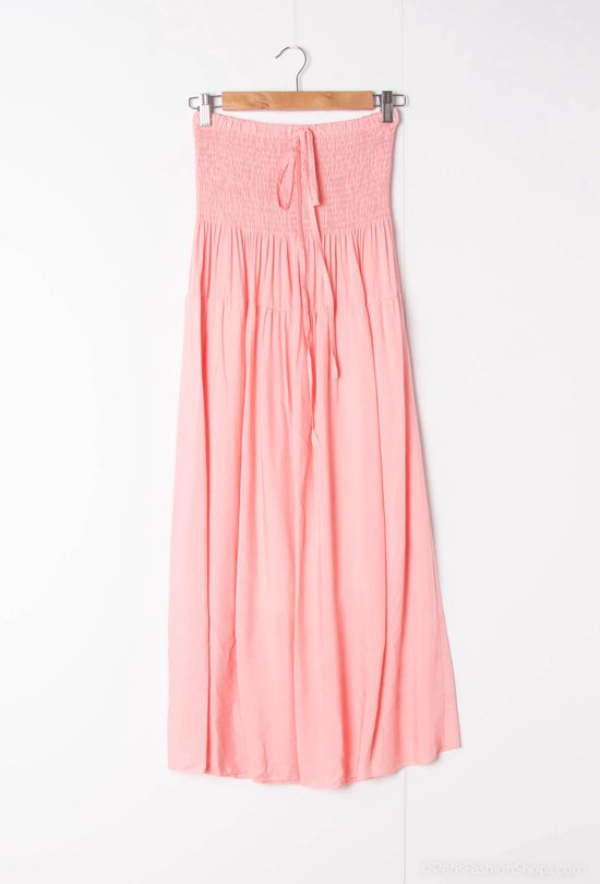 Bustier midi dames jurk Bonita-effen licht roze-strapless-maat M/L-strandjurk