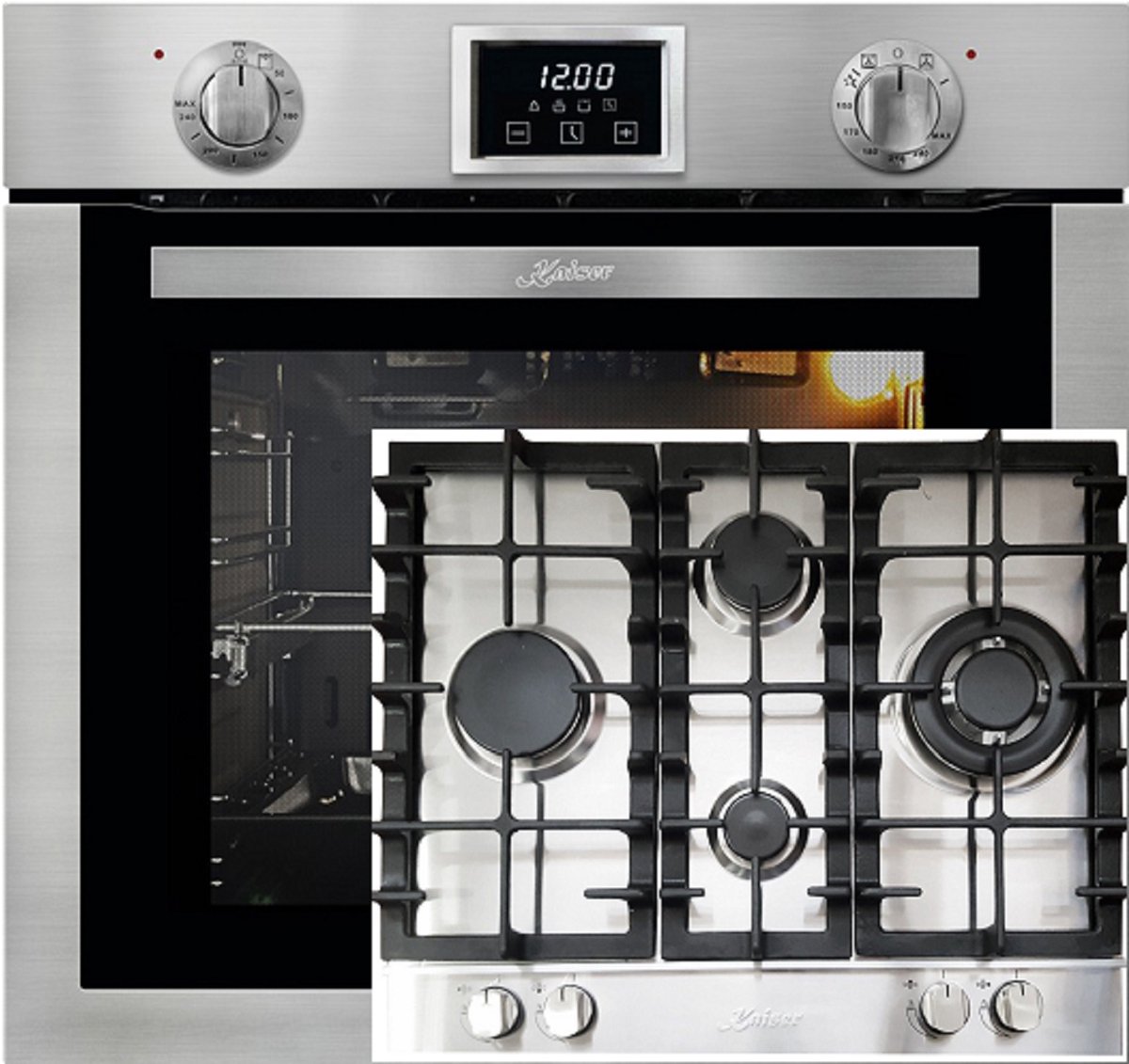Kaiser - Inbouwoven - kookplaat - EG 6372 - met 1-voudige telescoopgeleider - inbouwgasoven - zelfreinigend - 79L - Gaskookplaat KG 6364 - 60 cm