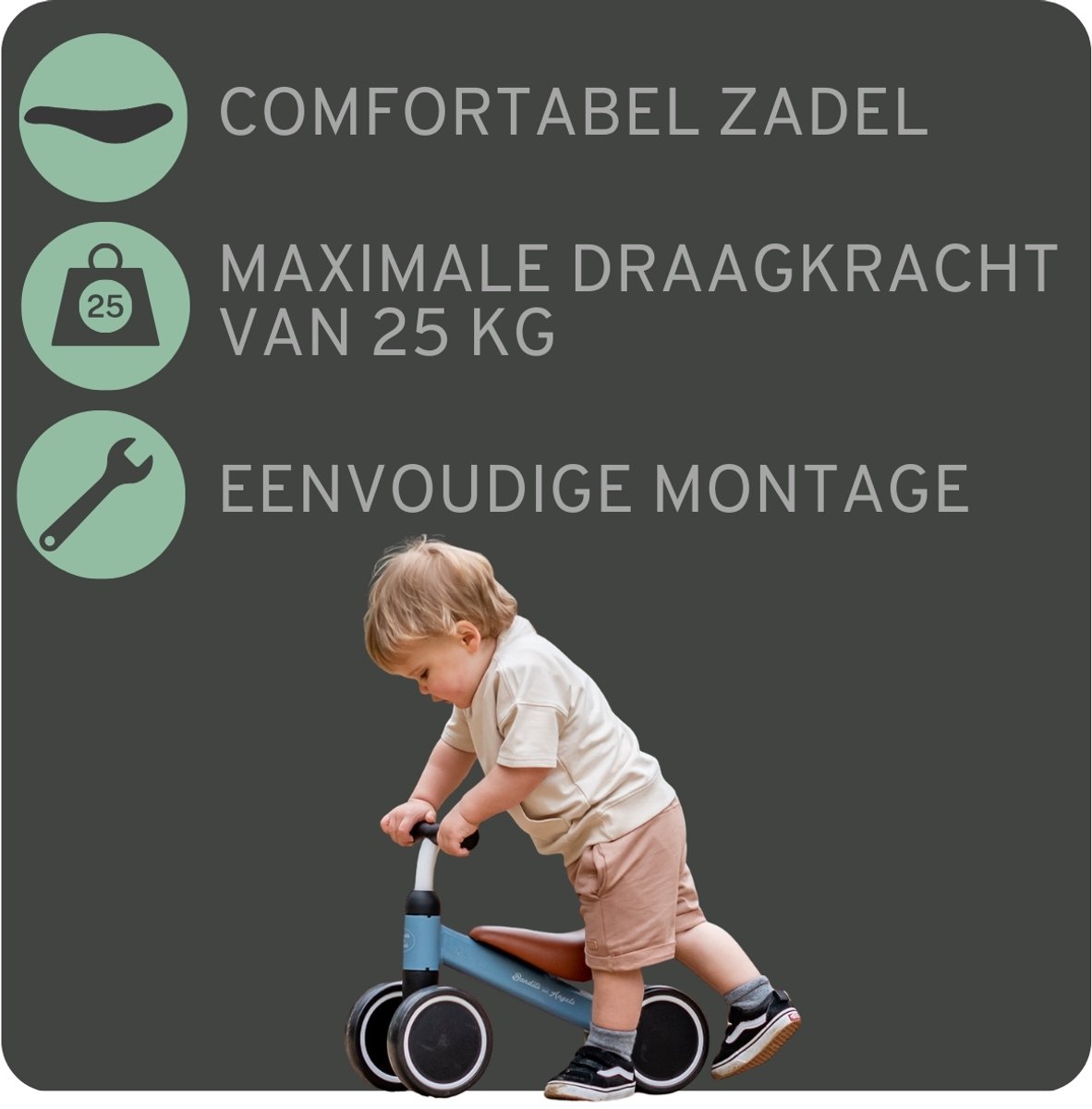 Bandits & Angels Loopfiets Little Starter Petrol Blauw vanaf 1 Jaar voor Jongens en Meisjes - Metaal - Blauwe Loop Fiets - Compact en Veilig voor Binnen en Buiten — afbeelding 2