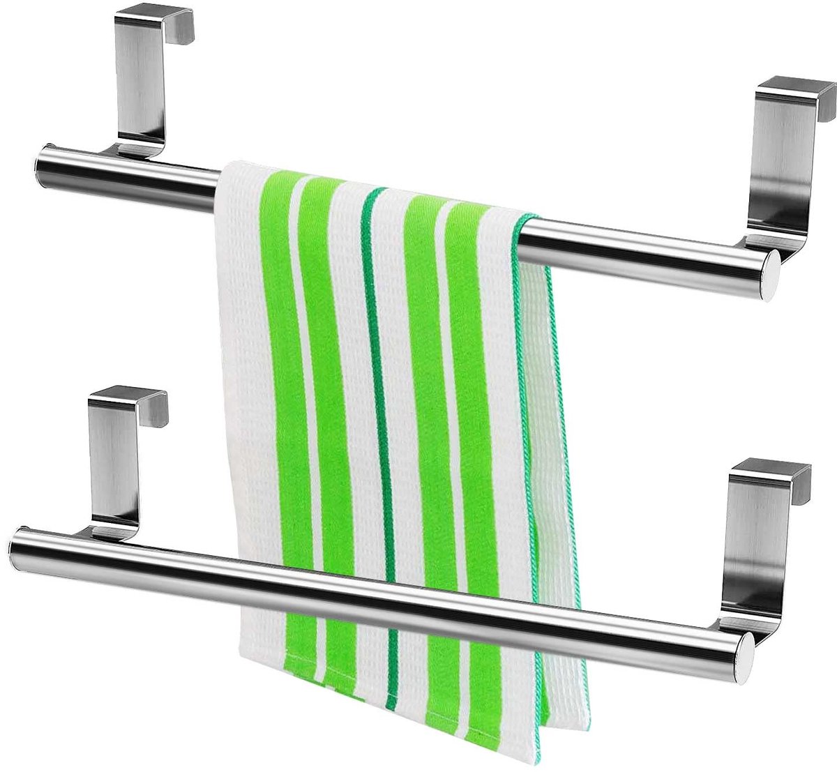 My Ninki ® Handige Roestvrij Stalen Deurhanddoekhouder Set van 2 voor Keuken en Badkamer, Eenvoudige Installatie