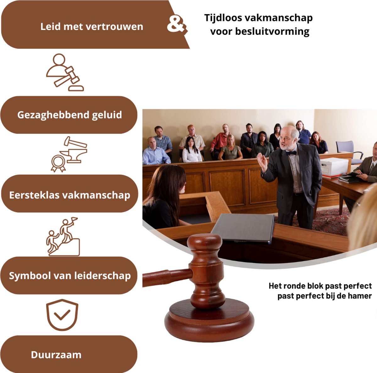 Maillet Avocat En Bois - Marteau De Vente Aux Enchères Portable Avec Son Clair