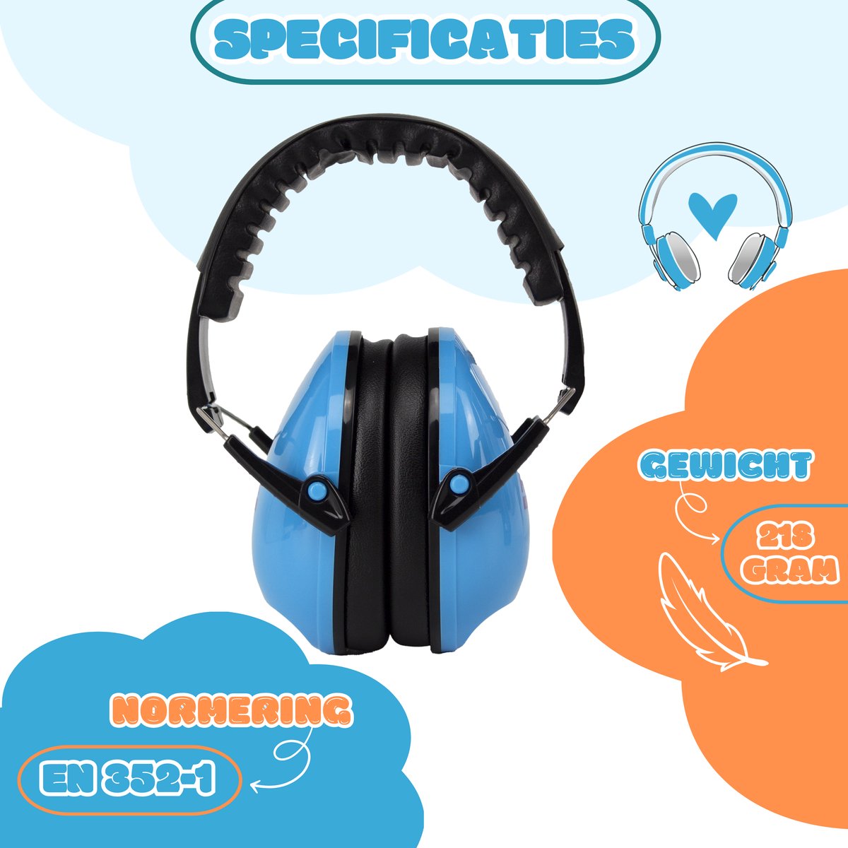 Gehoorbescherming Kinderen Blauw – 27dB Gehoorbeschermers kind - Dempt harde geluiden – Oorkappen blauw – foto 4