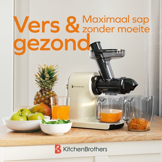 KitchenBrothers Slowjuicer - Compact - Juicer - Groenten en Fruitpers - 45 mm - 750 ml - Champagne van KitchenBrothers — afbeelding 2