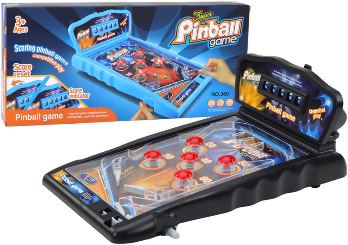 Playos® - Flipperkast 2.0 - met Licht en Geluid - 42 x 26 cm - Zwart - Arcade Game - Pinball - Speelgoed