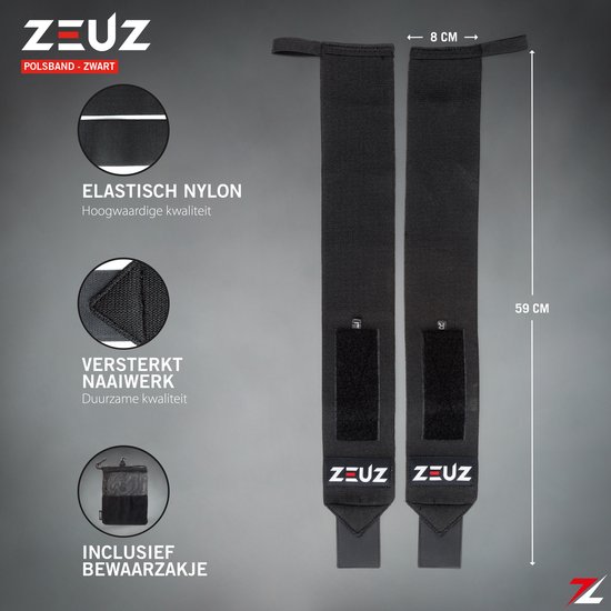 ZEUZ 2 Pièces Bande de Poignet pour Fitness & CrossFit - Wrist wraps – Entraînement en Force – Attelle de Poignet – Noir