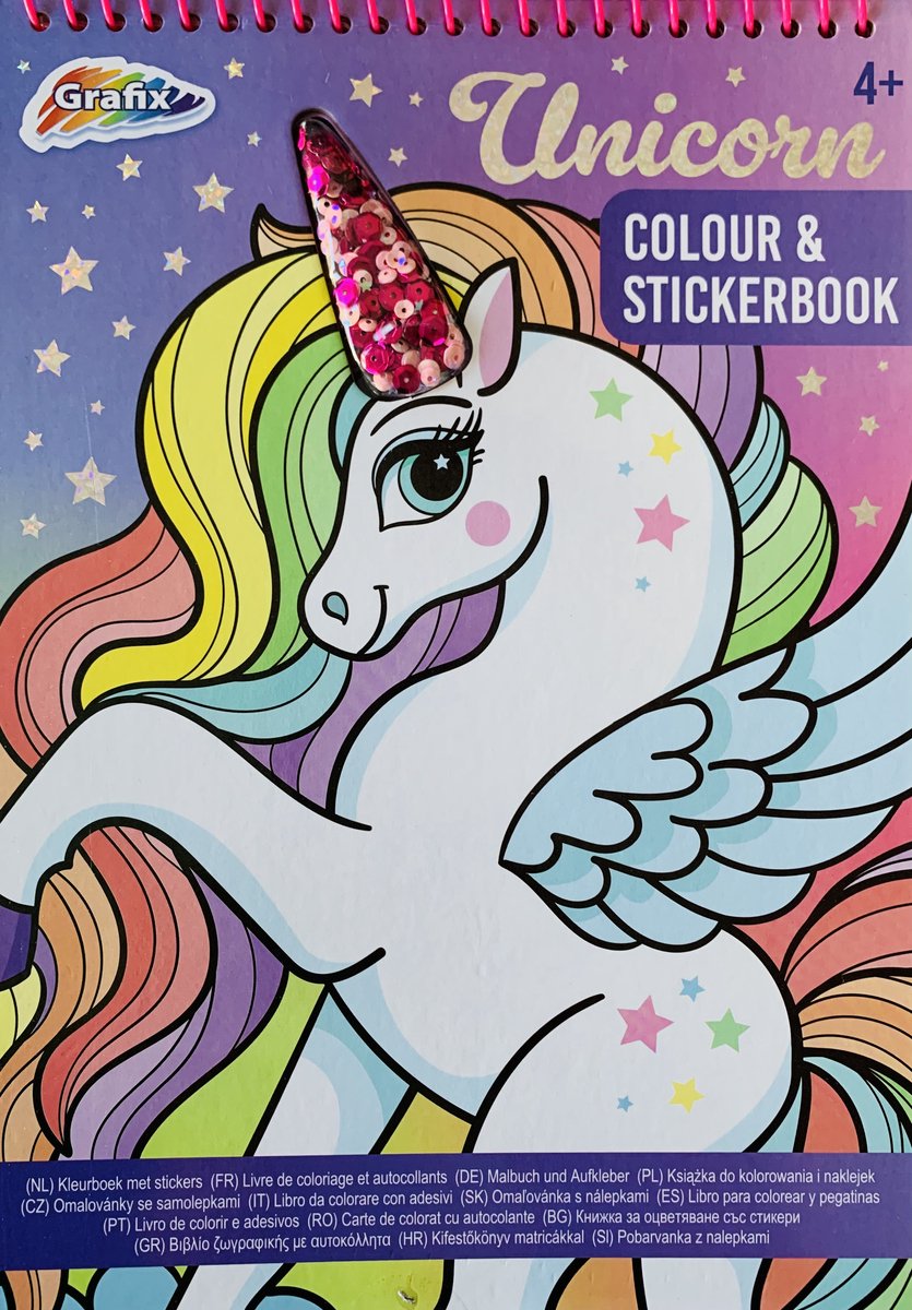 Grafix kleurboek met stickers - Unicorn - Kleurboek - Eenhoorn - Stickers - Knutselen meisjes - Kleurboek meisjes - Unicorn speelgoed - Stickerboek