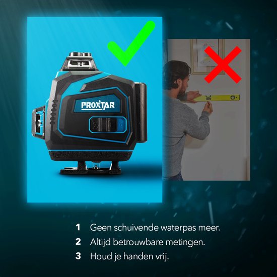 ProXtar 4D Kruislijnlaser met Statief - Zelfnivellerend Bouwlaser met 4 tot 16 Lijnen - Laser Waterpas - 50 Meter Meetbereik - 360 Graden Rotatie - Inclusief Statief & Draagkoffer