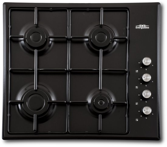 Everglades EVBI8410 - Inbouw Gaskookplaat - Mat Zwart - 60CM - 4 Pits- Geïntegreerde Vonkontsteking - Vlambeveiliging - 5 Jaar Garantie