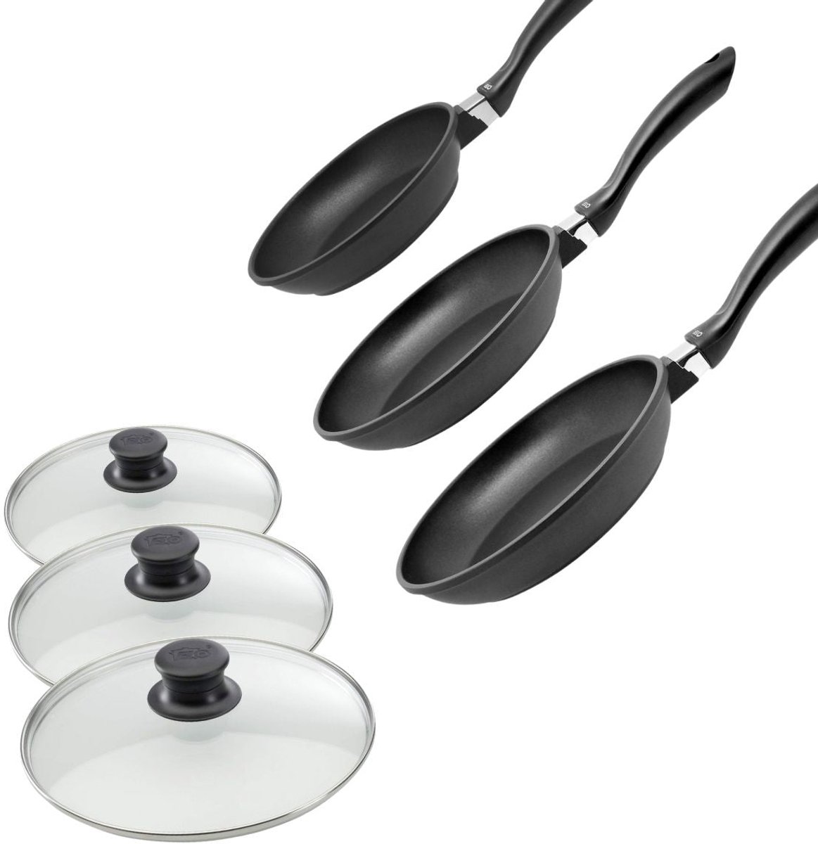 Set van 3 pannen 20, 24 en 28 cm en 3 deksels zonder PFAS Elo Alucast