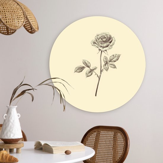 WallCircle® Wandcirkel 60x60 cm - Muurcirkel Illustratie - Zwart - Roos - Muurdecoratie woonkamer - Wanddecoratie slaapkamer - Kamer decoratie accessoires - Ronde schilderijen