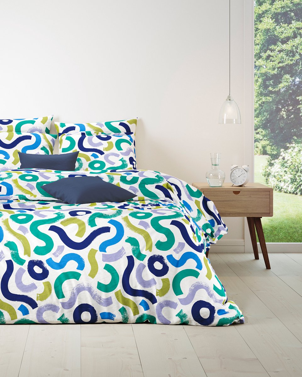 Mistral Home - DEKBEDOVERTREK - katoen renforcé - 270 x 220 cm + 2x 65 x 65 cm - extra breed - geometrisch - blauw- Duurzaam