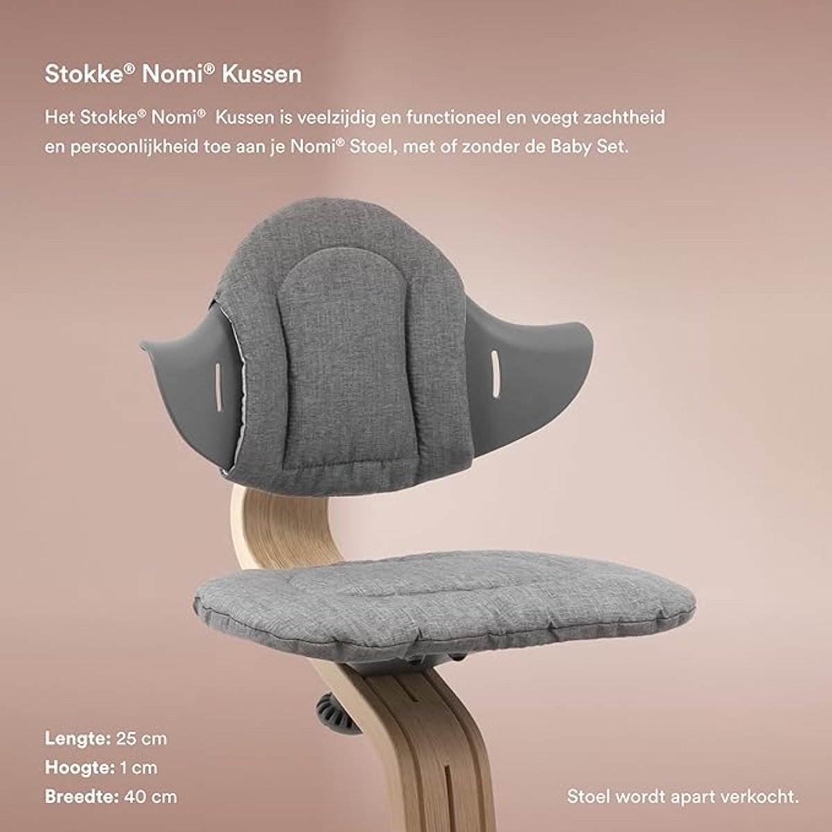 Nomi Stokke Kussen, Grey Sand - Voegt zachtheid en comfort toe aan de Nomi stoel & kinderstoel - Kinderen vanaf 6 maanden - Omkeerbaar + wasbaar in wasmachine – foto 5