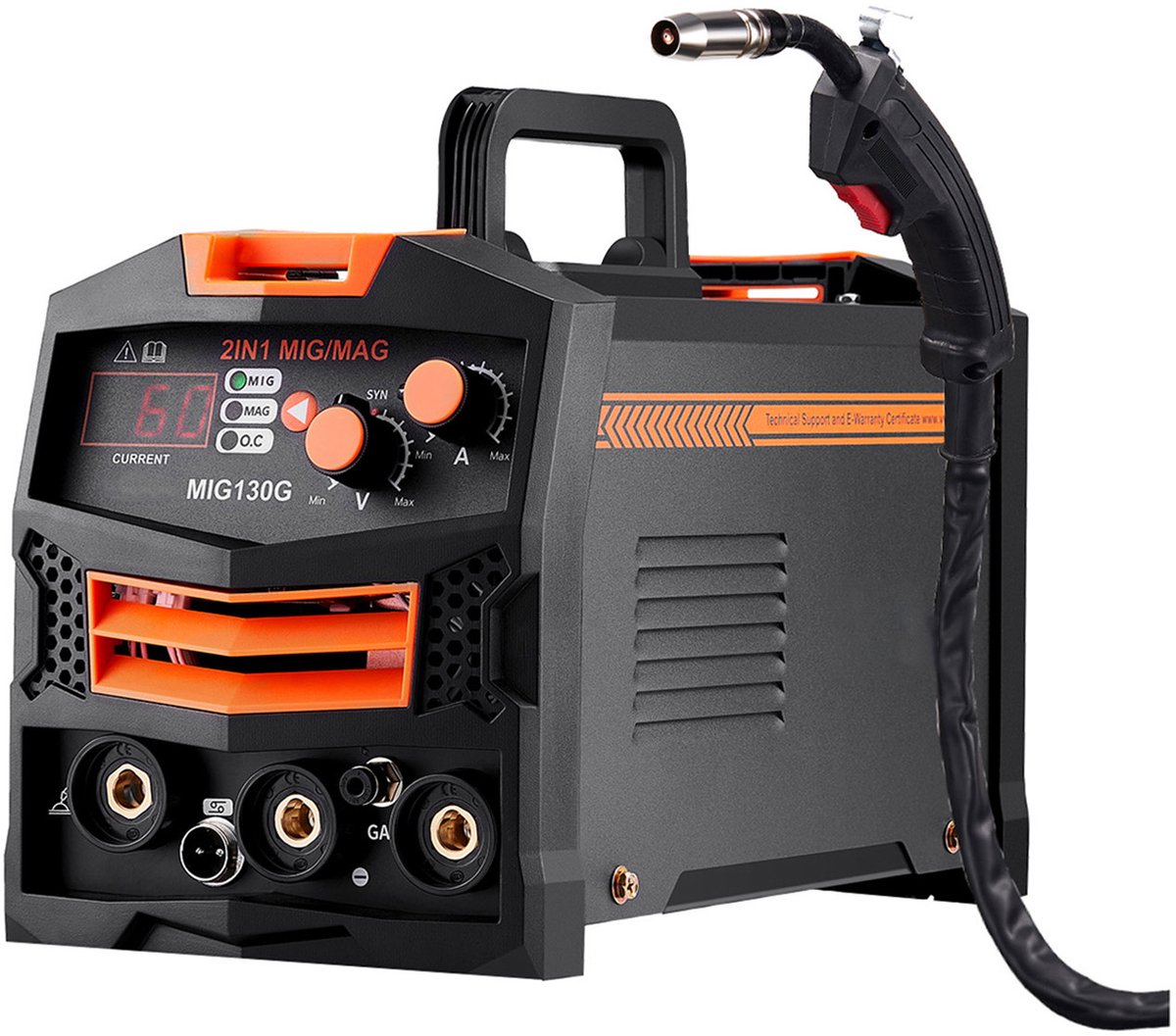 MIG lasser, 130 amp synergisch MIG lasapparaat, 2-in-1 gas/gasloze gevulde draad multiproces lasser, draagbare IGBT inverter MIG lasser – foto 7
