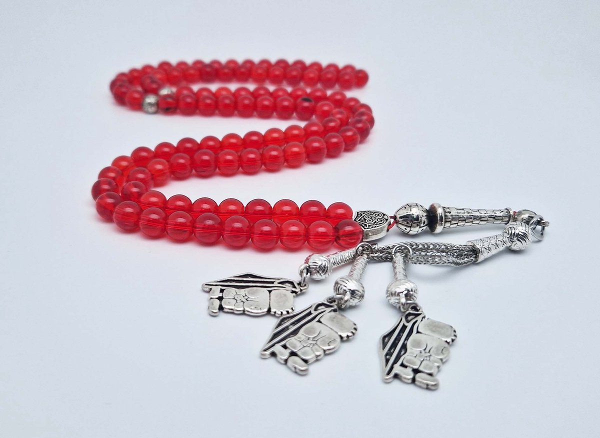Handgemaakte tesbih "Tasbih" natuursteen "Rode kwarts" - Aantal kralen 99 - Diameter kralen 8MM - met metaal tassel "Hanzala" - Een mooi cadeau-idee