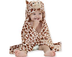 BoefieBoef Giraffe Dieren Badcape Baby 0-3 Jaar – Giraf Baby Handdoek met Capuchon – Fleece Wikkeldeken & Babydeken – Babycape, Omslagdoek & Badponcho – Kraamcadeau & Geboortecadeau – Bruin Geel