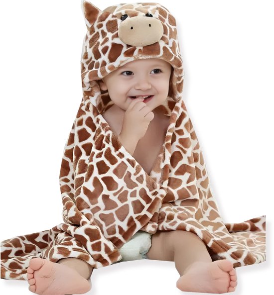 Cape de bain et couverture d'emmaillotage 2 en 1 en polaire BoefieBoef Girafe pour bébés/tout-petits avec capuche animal : chaude, douce et confortable - e comme cadeau de , d'anniversaire ou de maternité - Girafe Marron Jaune