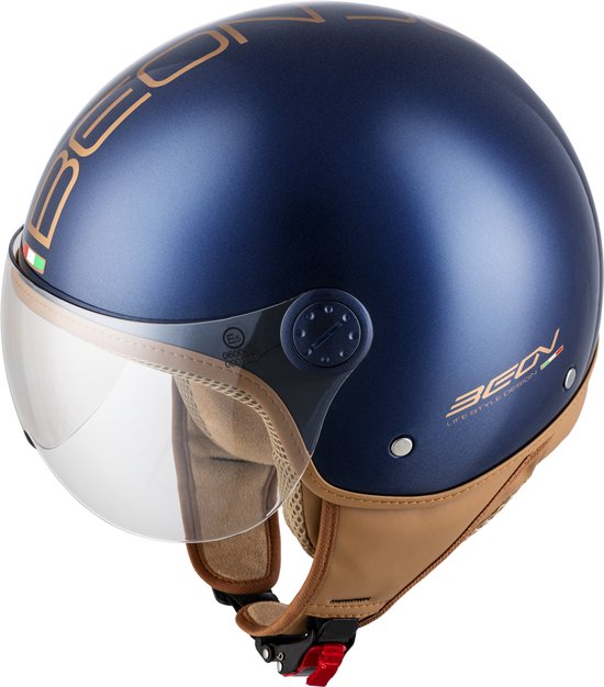 BEON Design Luxe Scooterhelm - Metallic Blauw - S - Jethelm met Vizier - Motorhelm - Geschikt voor Vespa, Scooter, Brommer, Motor en Snorfiets