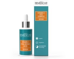 Remescar Vitamine C Serum met Hyaluronzuur, 45% Complex - Herstellende en hydraterende serum, Gezichtsverzorging collageen serum voor een stralende huid, met Microbiome Technologie, 30 ml