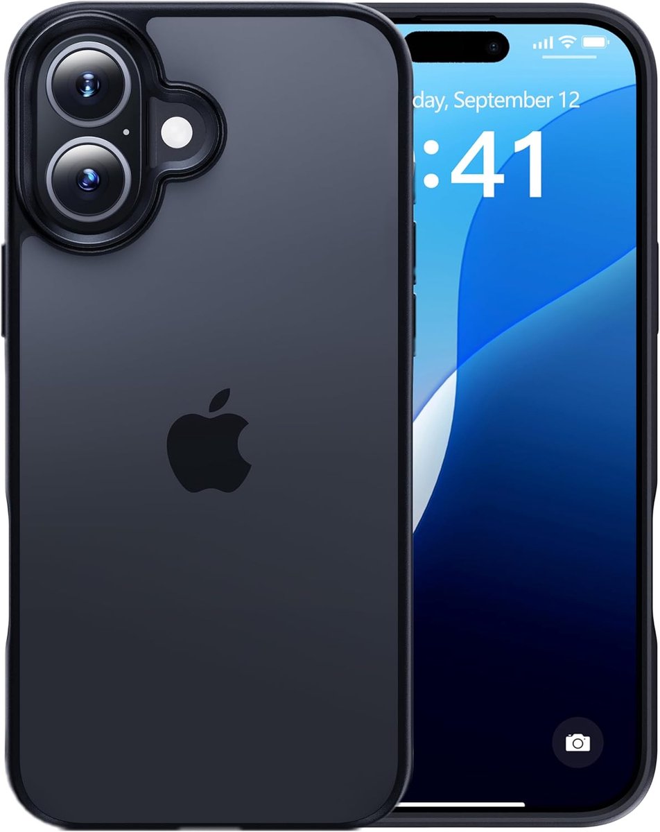 Hoesje Geschikt voor iPhone 16 - Siliconen Shockproof Hardcase hoesje geschikt voor iPhone 16 - Mat Zwart