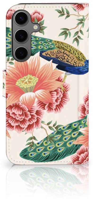 Foto: Telefoonhoesje met pasjes voor samsung galaxy s25 plus pink peacock