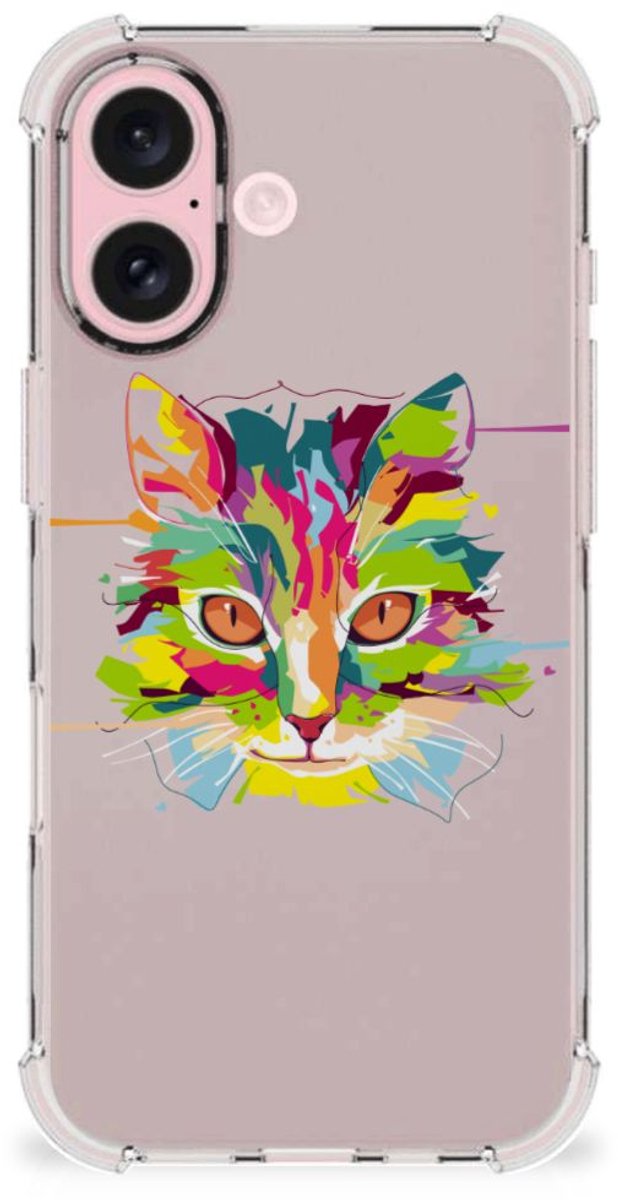 iPhone 16 Stevig Bumper Hoesje Cat Color