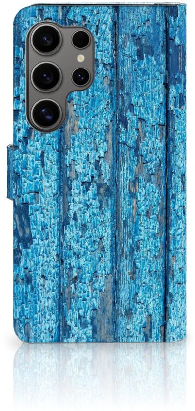 Coque de Protection pour Samsung Galaxy S25 Ultra Portefeuille Bois Bleu