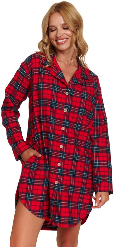 CHUNG Dames Nachtshirt Met Lange Mouwen Knoopsluiting Dames Geruit Slaapshirt Geruit Nachtjurk Tartan Pyjamas Flanel Katoen, Groene Plaid, S