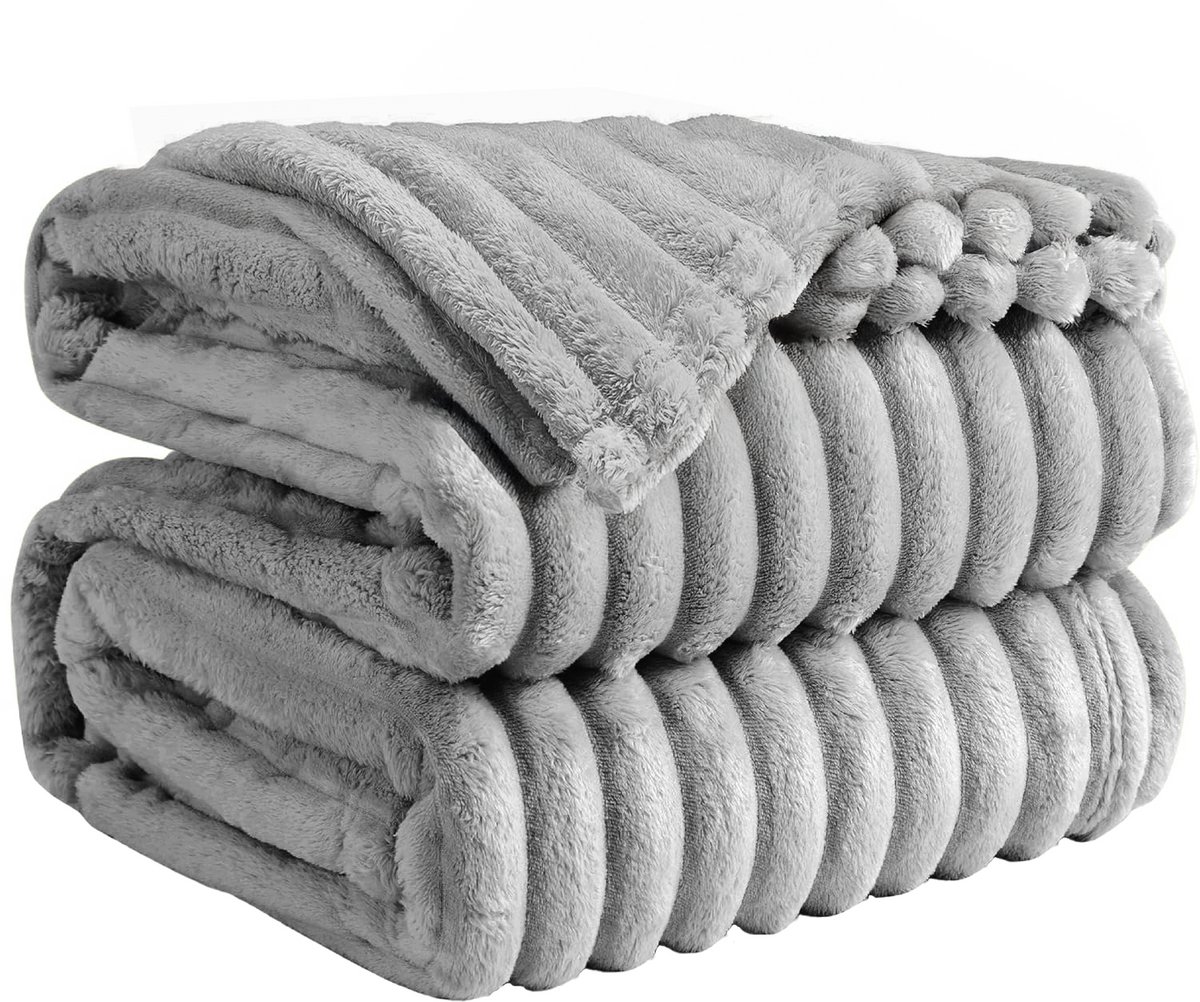 VAIVE Fleece deken 150 x 200 cm - Superzacht - Plaid voor Bank, Bed of Woonkamer Decoratie - Dekens - Plaids - Dekentje - Geribbeld – Grijs