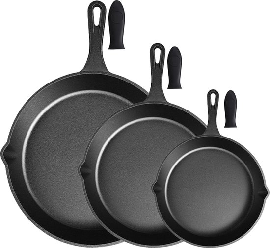 Castex Gietijzeren Pan Tri-Set - Cast Iron Skillet - Koekenpan - Koekenpannen - Koekenpannenset - BBQ - Pannen - Pannenset - Inductie