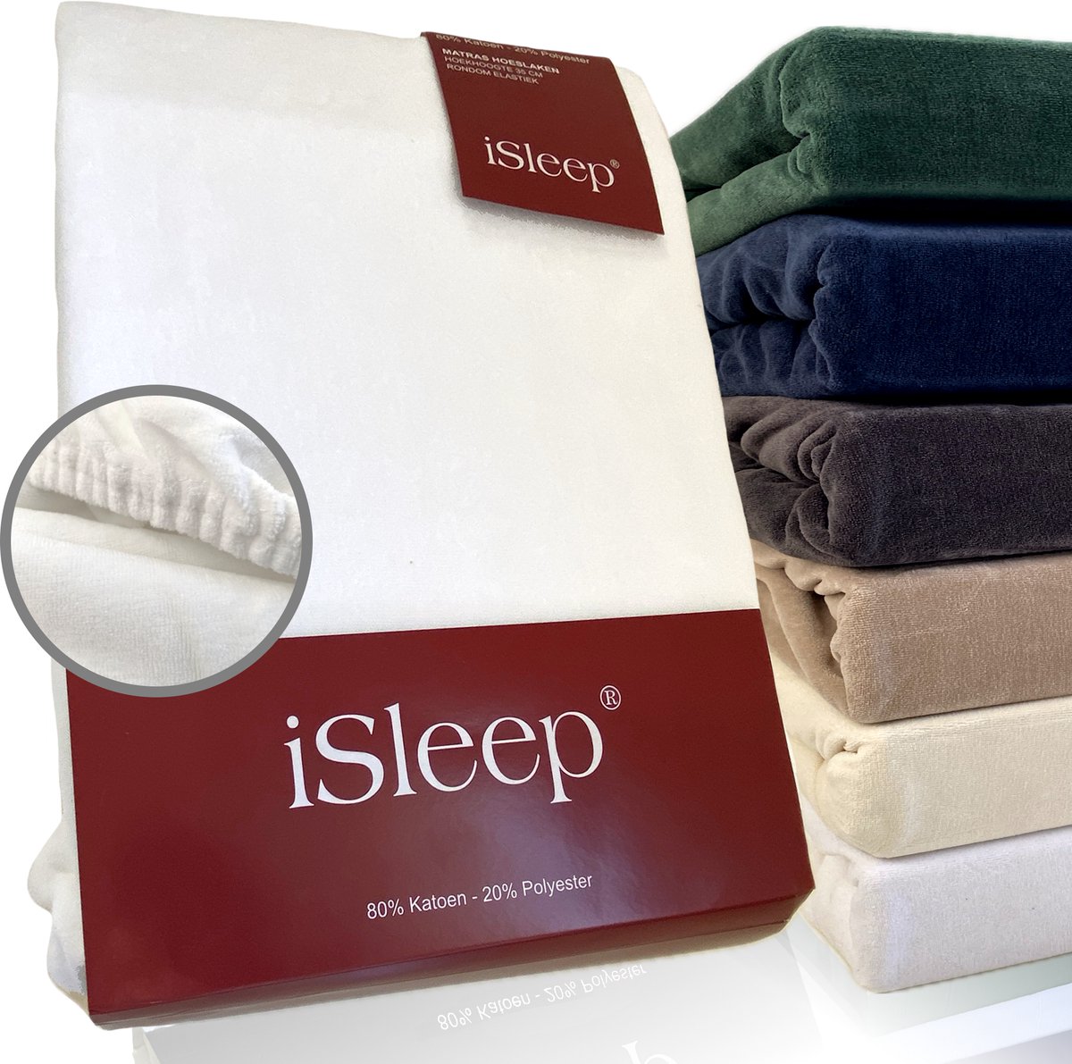 iSleep Hoeslaken Velours - Litsjumeaux XL - 180/190x210/220 cm - Wit
