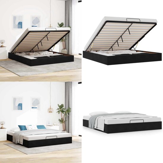 vidaXL Ottoman bedframe zonder matras 160x200 cm fluweel zwart - Ottomaanse Bed - Ottomaanse Bedden - Bedframe - Bedframe Met Opbergruimte