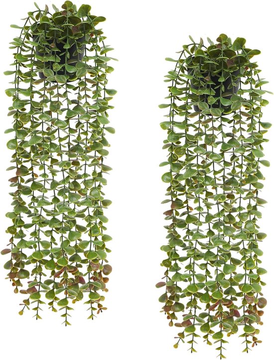BEJAGWUS Kunsthangplanten, 2 stuks, kunstplanten voor binnen en buiten, kunstmatige klimop, decoratie voor huis, balkon, tuin, feest, bruiloft, kantoor (groen