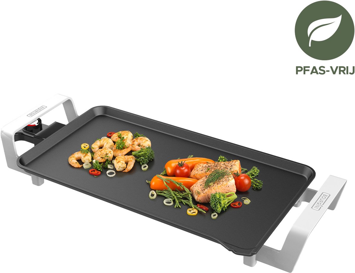 Bourgini Multiplate Pure - PFAS vrij - Grill apparaat - 46 x 26 cm - Regelbare thermostaat - Bakplaat elektrisch 2500 W - Anti-aanbak laag - Zwart
