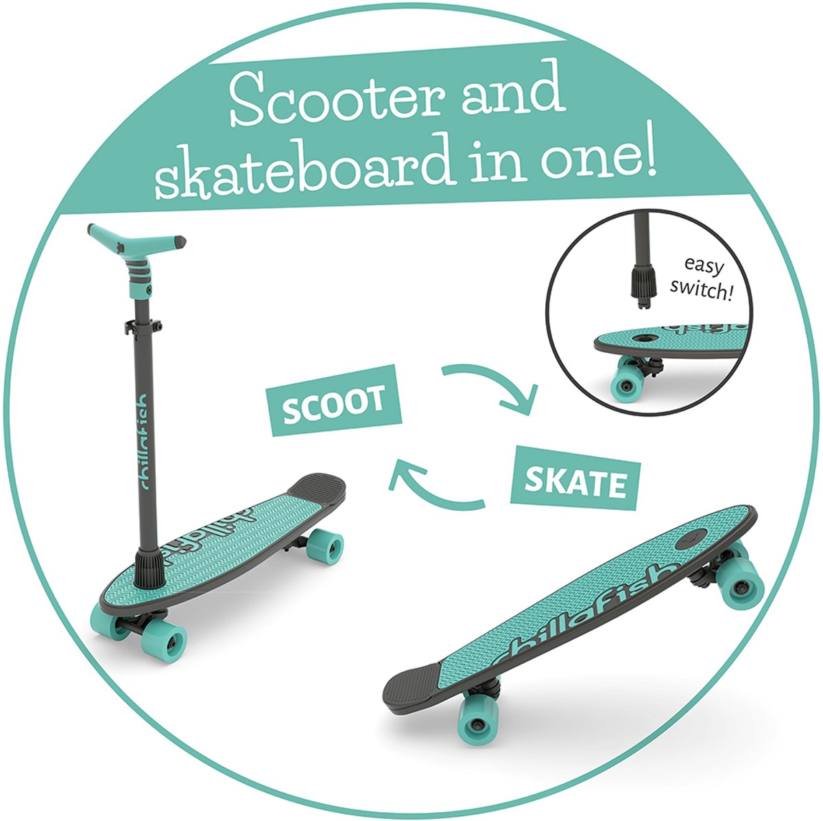 Chillafish Skateboard en Step 2-in-1 - Kinderstep omvormbaar naar Skateboard - Blauw Groen - Jongens en meisjes 3 jaar en ouder - Verstelbaar stuur - Model Skatieskootie 2 — afbeelding 7