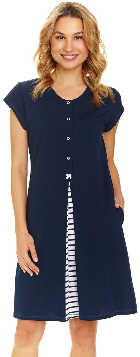 Doctor Nap Katoenen Nachthemd Borstvoeding Zwangerschap Nachtkleding Navy Blue TCB.9703 36 / Blauw