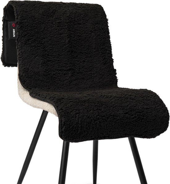 Spherite Warmtedeken - Teddy Zwart - XL - 140x45 - Infrarood warmtedeken - Elektrisch - Draadloos - Verwarmd stoelkleed - Powerbank