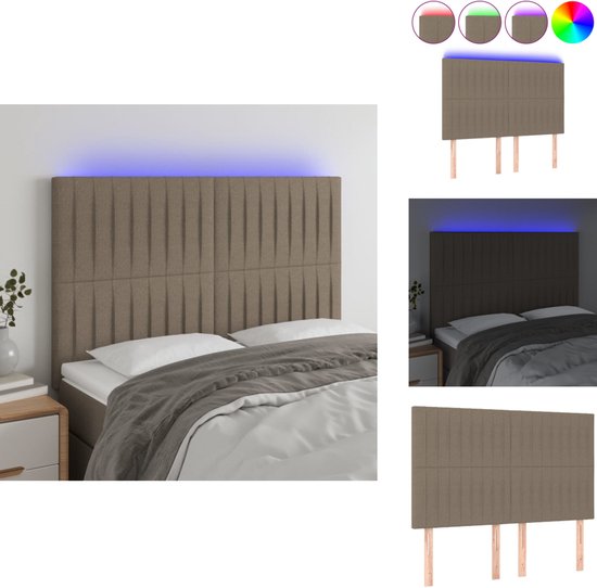 vidaXL Tête de lit LED 144x5x118/128 cm Tissu Taupe - Tête de lit - Têtes de lit - Tête de lit - Tête de lit en bois