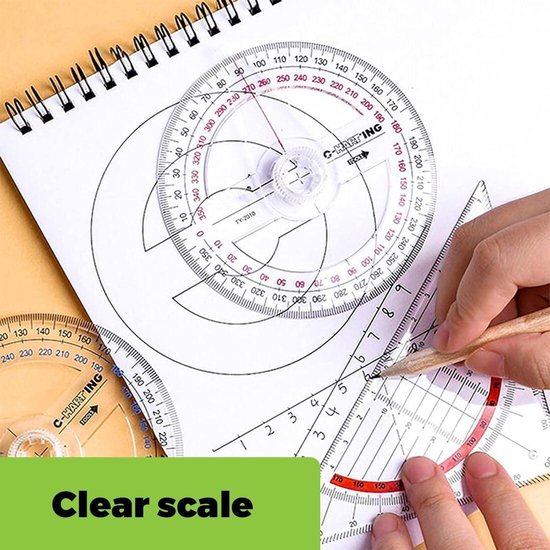 3 Pcs Plastic Protractor 180 Degree 360 Degree Protractor with Swivel ...