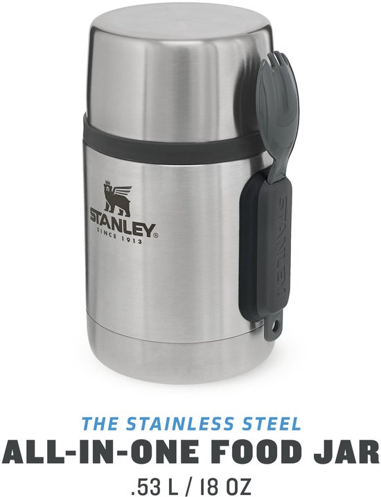 Bouteille thermos en pot alimentaire tout-en-un Stanley The en acier inoxydable avec cuillère - 530 ml - Acier inoxydable