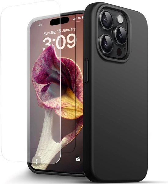 Hoesje Geschikt voor iPhone 16 Pro Zwart Telefoonhoesje - Anti-Shock Case Cover met 1x Screenprotector