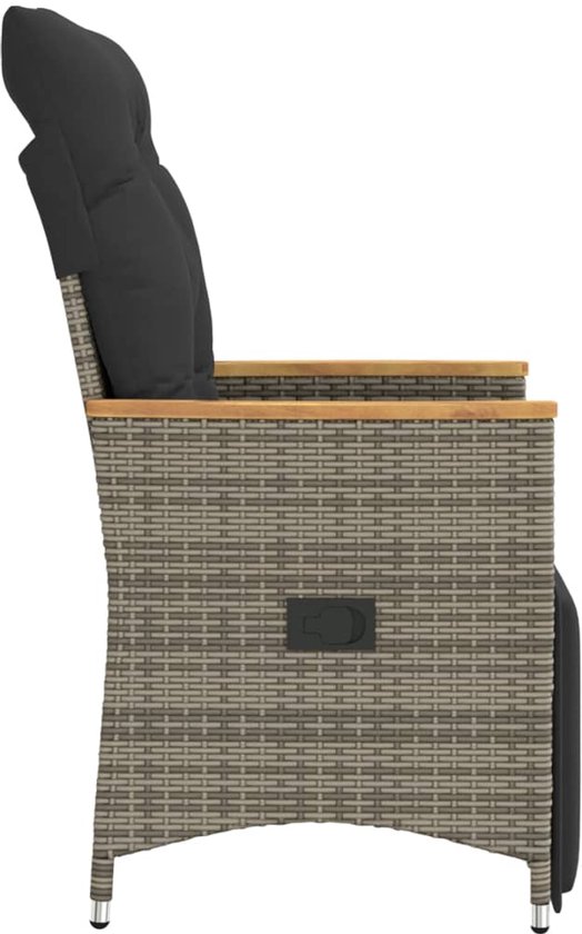 Chaise de jardin vidaXL - Chaises de jardin - Chaise de Jardin - Chaise de patio - Chaise de jardin réglable avec coussins en résine tressée grise