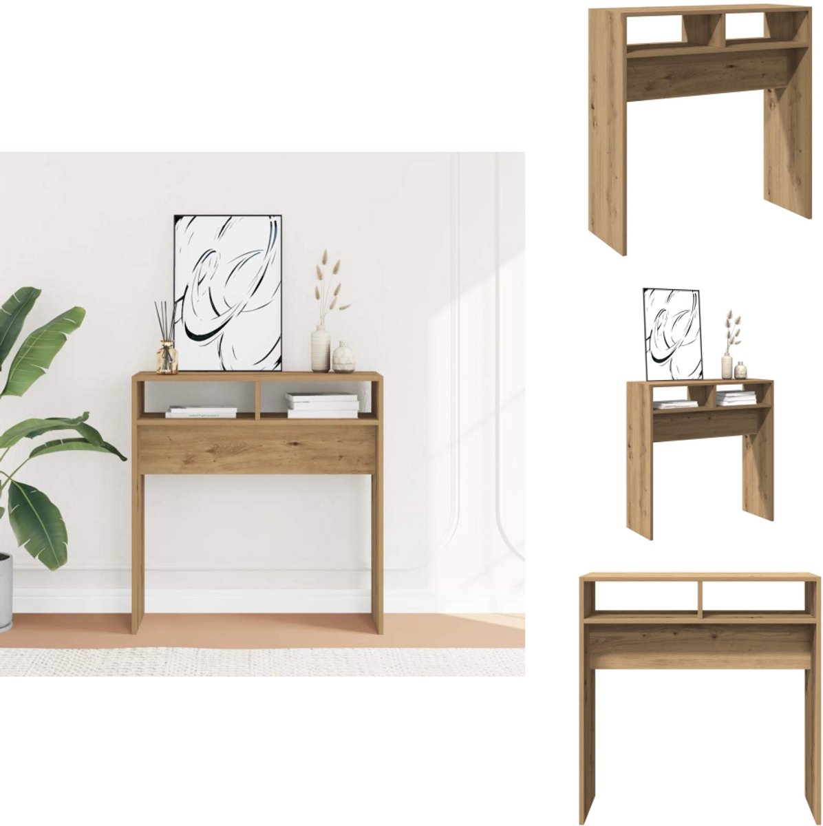 vidaXL Wandtafel - 78x30x80 - cm - bewerkt - hout - artisanaal - eikenkleur Artisanaal eikenkleurig