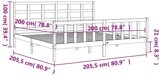 vidaXL Bedframe met hoofdbord massief hout grijs 200x200 cm - Bedframe - Bedframes - Bed - Tweepersoonsbed