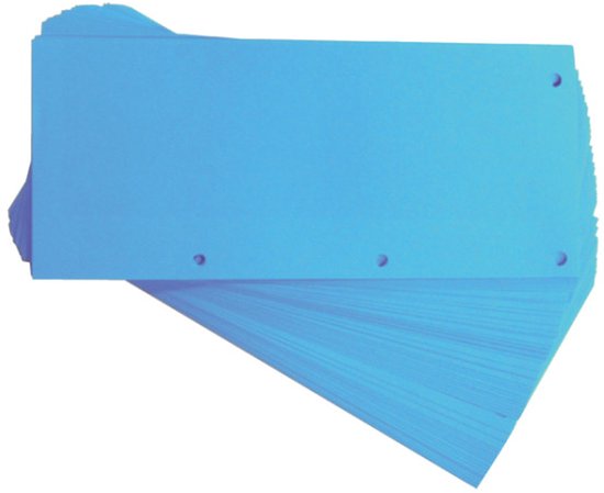 Stapel blauwe tabbladen met drie perforaties aan de zijkant.