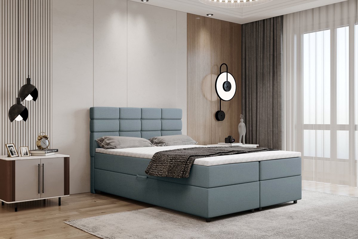 Boxspring met opbergruimte Reve 140 x 200 cm tweepersoons -Inclusief Topper- Asgrijs