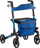 Sky - Lichtgewicht rollator - Special Edition Blauw - Dubbel opvouwbaar - Met stokhouder, tas en rugband