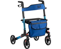 Sky - Lichtgewicht rollator - Special Edition Blauw - Dubbel opvouwbaar - Met stokhouder, tas en rugband