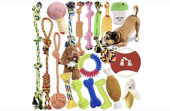 CAMITER Hondenkauwspeelgoed, 7 stuks hondenpuppy's kinderziektes kauwspeelgoed set met bal en kleurrijke touwen, interactief huisdierspeelgoed voor kleine en middelgrote honden (blauw